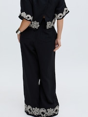 Raffya Black Embroderied Cuff 100% Cotton Co-Ord Trousers - Image 2 of 5