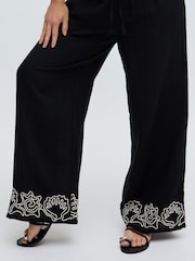 Raffya Black Embroderied Cuff 100% Cotton Co-Ord Trousers - Image 4 of 5