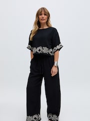 Raffya Black Embroderied Cuff 100% Cotton Co-Ord Trousers - Image 5 of 5