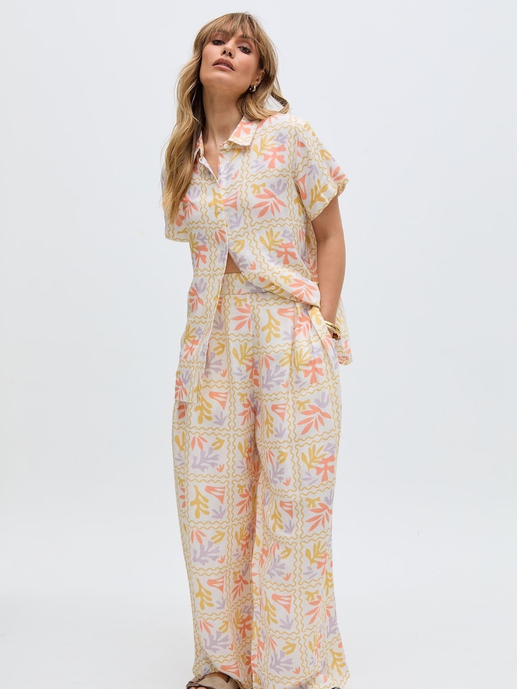 Raffya Cream Matisse Multi Colour Printed Co-Ord Trousers - Image 1 of 1