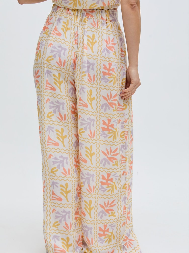 Raffya Cream Matisse Multi Colour Printed Co-Ord Trousers - Image 2 of 5