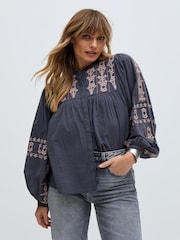 Raffya Blue 100% Cotton Demi Top - Image 1 of 6
