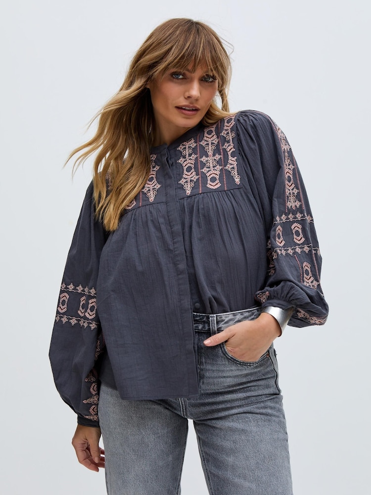 Raffya Blue 100% Cotton Demi Top - Image 1 of 6