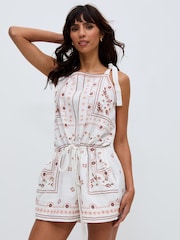 Raffya White Sabrina Embroidered 100% Cotton Playsuit - Image 1 of 6