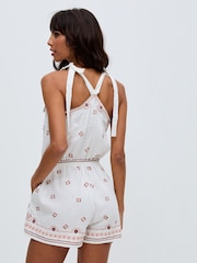 Raffya White Sabrina Embroidered 100% Cotton Playsuit - Image 2 of 6