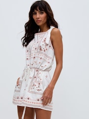 Raffya White Sabrina Embroidered 100% Cotton Playsuit - Image 3 of 6