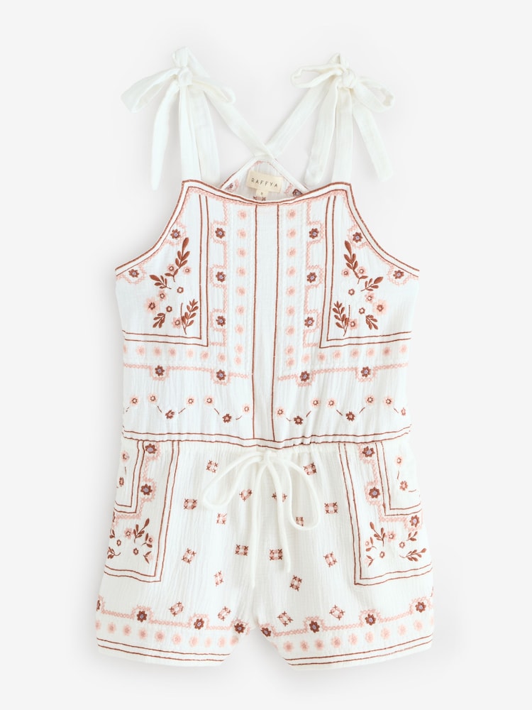 Raffya White Sabrina Embroidered 100% Cotton Playsuit - Image 6 of 6 Raffya White Sabrina Embroidered 100% Cotton Playsuit - Image 6 of 6
