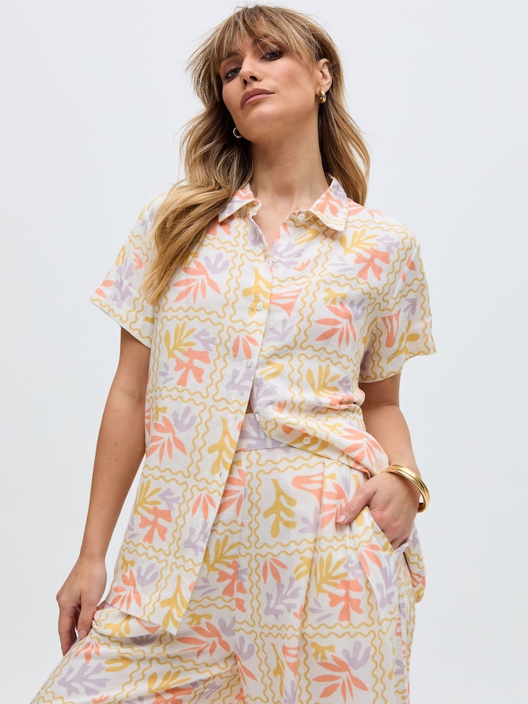Raffya Cream Matisse Multi Colour Printed Co-Ord Shirt - Image 1 of 1