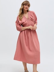 Raffya Pink Soipoi Midi 100% Cotton Dress - Image 1 of 6