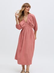 Raffya Pink Soipoi Midi 100% Cotton Dress - Image 2 of 6
