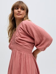 Raffya Pink Soipoi Midi 100% Cotton Dress - Image 3 of 6