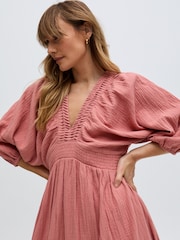 Raffya Pink Soipoi Midi 100% Cotton Dress - Image 4 of 6