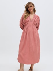 Raffya Pink Soipoi Midi 100% Cotton Dress - Image 5 of 6