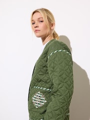 Oliver Bonas Green 100% Cotton Patchwork Quilted Jacket - Image 2 of 8