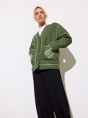 Oliver Bonas Green 100% Cotton Patchwork Quilted Jacket - Image 3 of 8