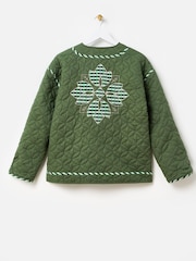 Oliver Bonas Green 100% Cotton Patchwork Quilted Jacket - Image 5 of 8
