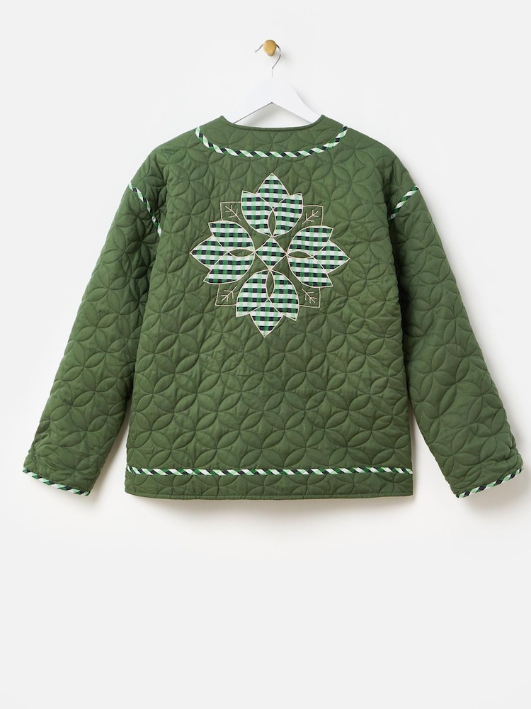 Oliver Bonas Green 100% Cotton Patchwork Quilted Jacket - Image 5 of 8