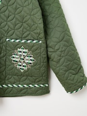 Oliver Bonas Green 100% Cotton Patchwork Quilted Jacket - Image 8 of 8