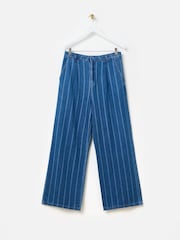 Oliver Bonas Blue 100% Cotton Denim Striped Wide Leg Jeans - Image 4 of 8