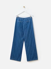 Oliver Bonas Blue 100% Cotton Denim Striped Wide Leg Jeans - Image 5 of 8