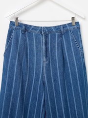 Oliver Bonas Blue 100% Cotton Denim Striped Wide Leg Jeans - Image 6 of 8