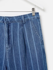 Oliver Bonas Blue 100% Cotton Denim Striped Wide Leg Jeans - Image 7 of 8