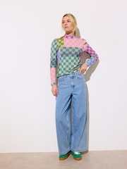Oliver Bonas Blue 100% Cotton Diagonal Seam Wide Leg Jeans - Image 1 of 8