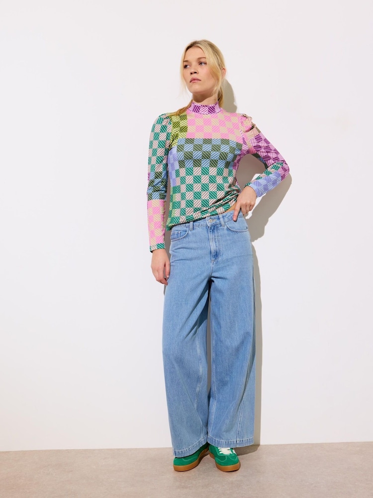 Oliver Bonas Blue 100% Cotton Diagonal Seam Wide Leg Jeans - Image 1 of 8