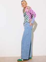 Oliver Bonas Blue 100% Cotton Diagonal Seam Wide Leg Jeans - Image 2 of 8