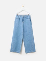Oliver Bonas Blue 100% Cotton Diagonal Seam Wide Leg Jeans - Image 4 of 8