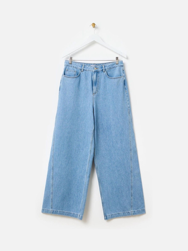 Oliver Bonas Blue 100% Cotton Diagonal Seam Wide Leg Jeans - Image 4 of 8