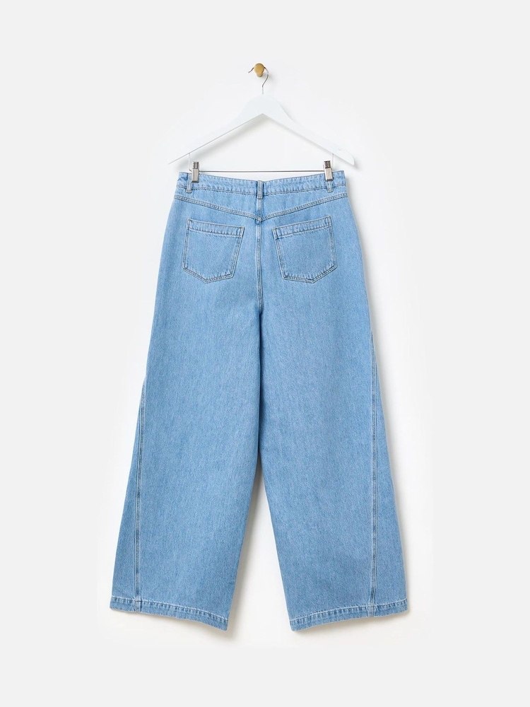 Oliver Bonas Blue 100% Cotton Diagonal Seam Wide Leg Jeans - Image 5 of 8