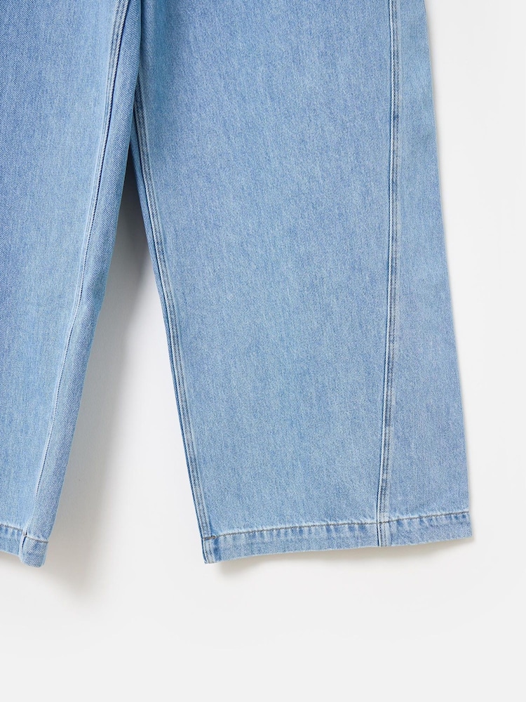 Oliver Bonas Blue 100% Cotton Diagonal Seam Wide Leg Jeans - Image 8 of 8