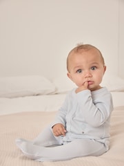 The White Company Blue 100% Cotton Up In The Air Embroidered Sleepsuit - Image 1 of 5