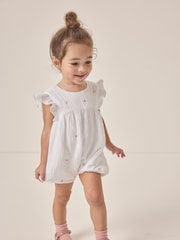 The White Company Baby 100% Cotton Crinkle Strawberry And Cherries White Shortie - Image 1 of 6