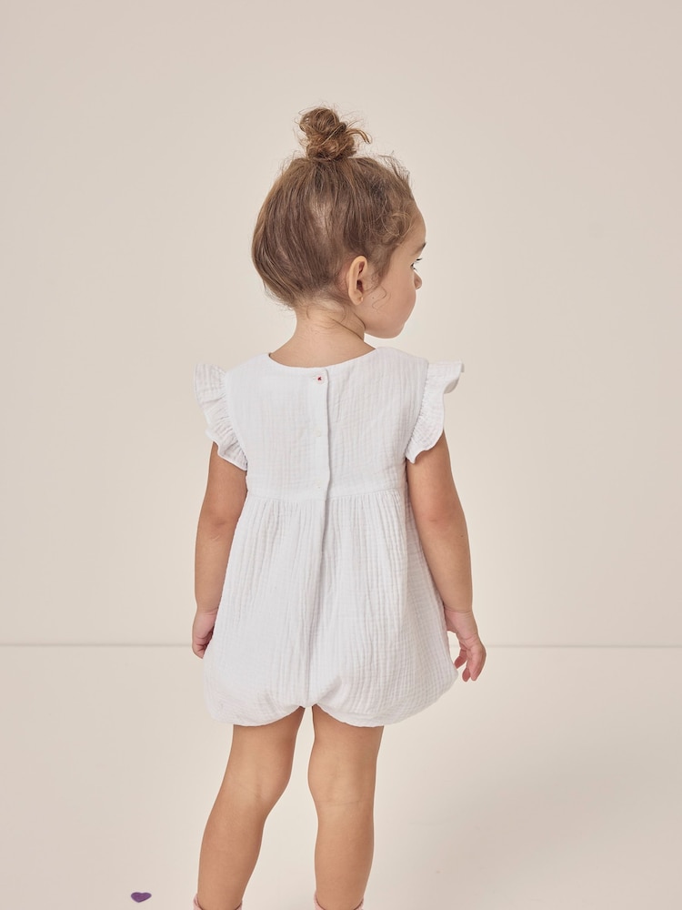 The White Company Baby 100% Cotton Crinkle Strawberry And Cherries White Shortie - Image 2 of 6