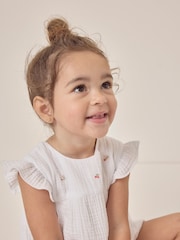 The White Company Baby 100% Cotton Crinkle Strawberry And Cherries White Shortie - Image 4 of 6