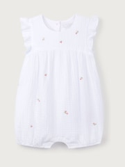 The White Company Baby 100% Cotton Crinkle Strawberry And Cherries White Shortie - Image 5 of 6