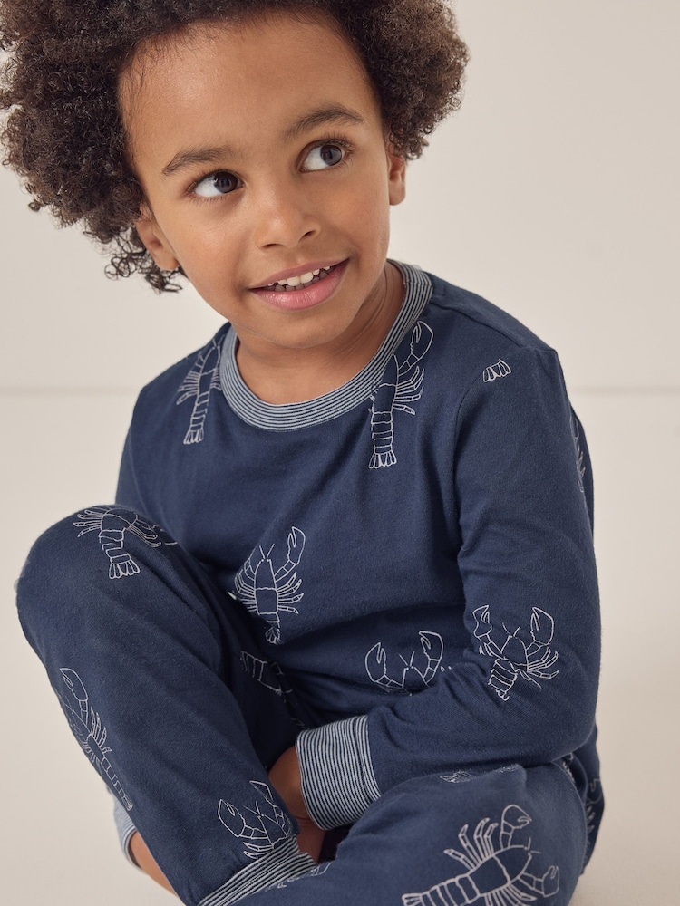 The White Company Blue 100% Cotton Glow In The Dark Lobster Pyjamas - Image 3 of 6
