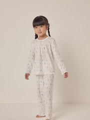 The White Company Relaxed Fit 100% Cotton Pointelle Heart Floral White Pyjamas - Image 1 of 6