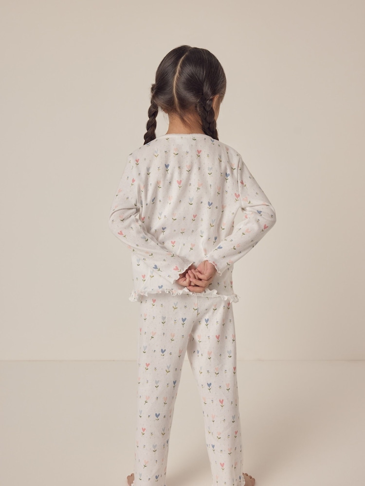 The White Company Relaxed Fit 100% Cotton Pointelle Heart Floral White Pyjamas - Image 2 of 6