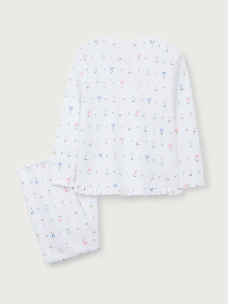 The White Company Relaxed Fit 100% Cotton Pointelle Heart Floral White Pyjamas - Image 6 of 6