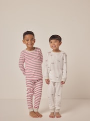 The White Company Slim Fit 100% Cotton Plane And Stripe White Pyjamas Set Of 2 - Image 1 of 1