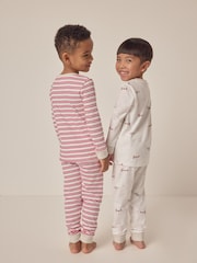 The White Company Slim Fit 100% Cotton Plane And Stripe White Pyjamas Set Of 2 - صورة 2 من 6