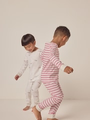 The White Company Slim Fit 100% Cotton Plane And Stripe White Pyjamas Set Of 2 - صورة 3 من 6