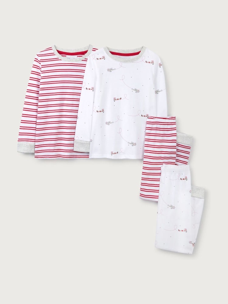 The White Company Slim Fit 100% Cotton Plane And Stripe White Pyjamas Set Of 2 - Image 5 of 6