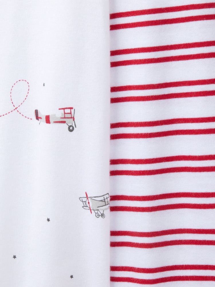 The White Company Slim Fit 100% Cotton Plane And Stripe White Pyjamas Set Of 2 - صورة 6 من 6