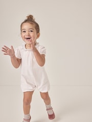 The White Company Baby Pink 100% Cotton Stripe Seersucker Petal Collar Shorts - Image 1 of 6
