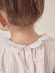 The White Company Baby Pink 100% Cotton Stripe Seersucker Petal Collar Shorts - Image 3 of 6
