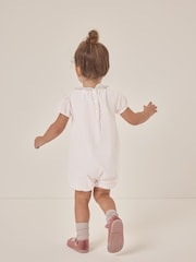 The White Company Baby Pink 100% Cotton Stripe Seersucker Petal Collar Shorts - Image 4 of 6